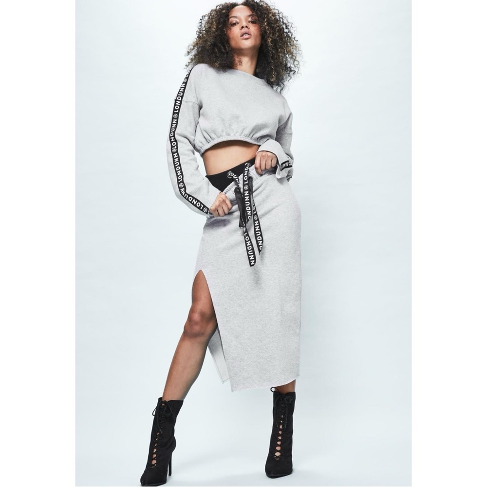 Londunn x Missguided Grey Fleeceback Raw Hem Midi Skirt